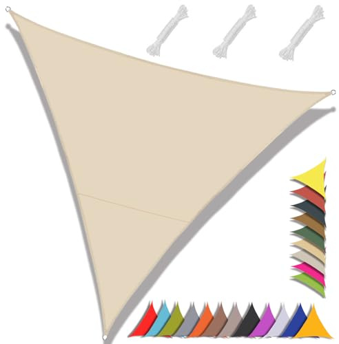 MAJINGC Vela ombreggiante triangolare, 4 x 4 x 5,7 m, impermeabile, protezione UV 95%, giardino, patio, piscina, esterni, fornita con corda, colore bianco sporco