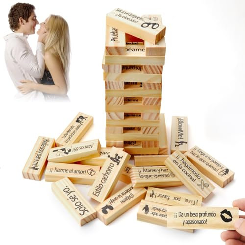 Audasi Juego Erótico Español Torre de Madera 48 Piezas, Juegos Sexuales de Parejas Adultos Español Torre Picante para Parejas Adultos Night Party Juego de Madera Juegos de Noche de Cita