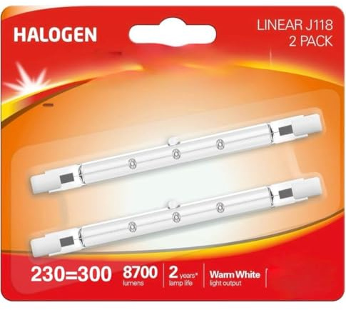 Cambridge Lifestyles ®️ R7s J118 230 = 300W Security Flood Light 6000 Hrs Lifespan Dimmable, Warm White, Linear Halogen, (2 Pack)