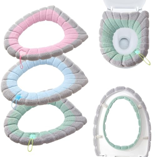 Cokoozoo Toilet Seat Covers - 3Pcs Heated Toilet Seat, Toilet Seat Warmer, Bathroom Washable Reusable Closestool Mat, Universal Toilet Seat Mat, Comfortable & Warm Toilet Cushion Pads