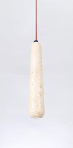 Lampada a Sospensione retrò in Pietra travertino Bianco Latte, Lampada a Sospensione cilindrica per Cucina, Illuminazione a Sospensione Regolabile i