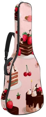 Gitarrentasche für Akustikgitarre mit roten Erdbeeren, gepolstert, mit verstellbaren Schultergurttaschen, cremefarben, Mehrfarbig 02, 42.9x16.9x4.7 in, Lässiger Tagesrucksack