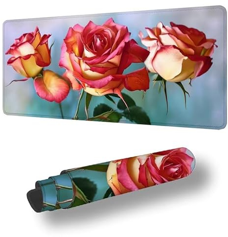 Tapis de Souris XXL 1200 x 600 mm Grand Tapis de Souris Gamer PivoineSous Main Bureau Bords Cousus Imperméable Antidérapant pour PC, Ordinateur Portable Améliore la Précision et Vitesse, Fleur S-5029