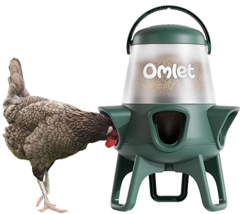 Omlet Futtersparender Hühnerfutterautomat für Hühnerstall | 5kg Anti-Verschüttung Geflügel Futterspender | 5 Futteröffnungen | Füttert 6 Hühner 7 Tage | Aufhängbar & Freistehend | Wetterfest