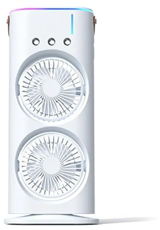 Ventilador de nebulización – Ventilador de pulverización portátil recargable, ventiladores humidificadores de doble extremo con luz LED, mini enfriador de aire evaporativo, enfriador de aire personal