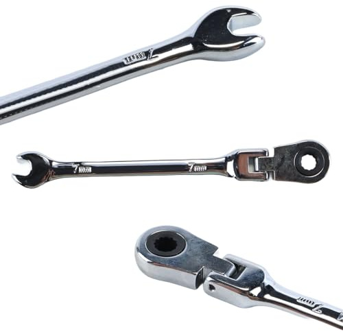 ACOLY Llave De Carraca De Doble Cabezal, Pivotante Flexible De 180 Grados, Ajustable, Combinada, De 7 Mm