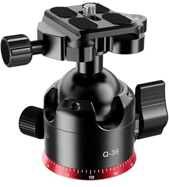 Yechiry Tripod Ball Head, 36mm Low Profile Tripod Ball Head with 1/4 Quick Removal Plate, 15kg Load Capacity, 360° Rotating Panoramic for DSLR, Monopod, Camcorder