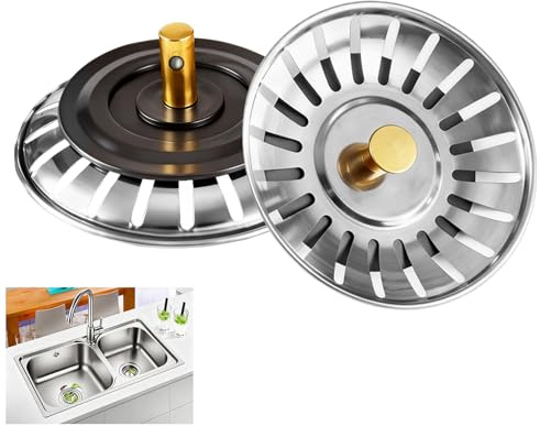 2 Pack 80mm Kitchen Sink Plug Strainer, Stainless Steel Sink Plug Replacement, Reusable Thicken Sink Strainer for Kitchen Sinks, Anti-Clog Sink for Food/Hair Catcher - Prevent Clogsa, Bad Smells