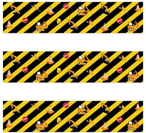 3pcs Construction Edible Cake Borders, Construction Theme Edible Birthday Digger Cake Border Excavator Baking Strips Pre-Cut Truck Cakes Toppers Decorations for Party Birthday Supplies
