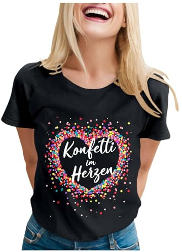 Konfetti im Herzen T-Shirt Damen - Konfetti im Herzen bunt Herz Geburtstag Karneval Fasching Fastnacht Damen T-Shirt 2026