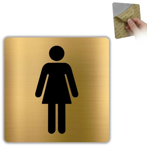 LEIASA | Señal Baño Mujer - 10x10 cm - Aluminio - Puerta Aseo Señora Dorado