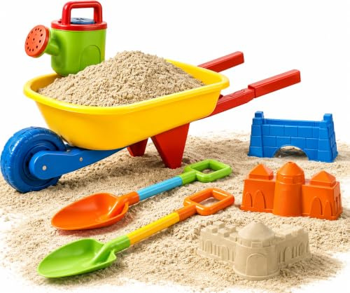 TK Gruppe Timo Klingler Sandspielzeug Set - Sandkastenspielzeug - mit Diversen Formen, Sieben, Rechen, Schaufel für Sandkasten & Sandförmchen für Jungen & Mädchen (9 Teilig mit Schubkarren)