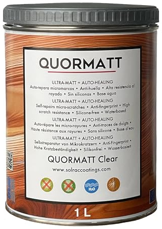 QUORMATT Barniz al Agua Ultra-Mate Premium para Madera. Anti-Huella - Tacto Sedoso - Tecnología Auto-Repara - 1 L