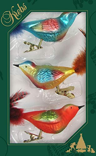 ***Dekohelden24 Lauschaer Christbaumschmuck - 3er Set Fantasy Vögel auf Clip, Moderne Farben, ca. 15 cm