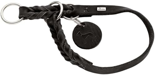 HUNTER Solid Education Dressurhalsung für Hunde | besonders belastbares Rindsleder, handgeflochten, mit Stoppring, Made in Germany, Farbe: Schwarz, Größe: S-M
