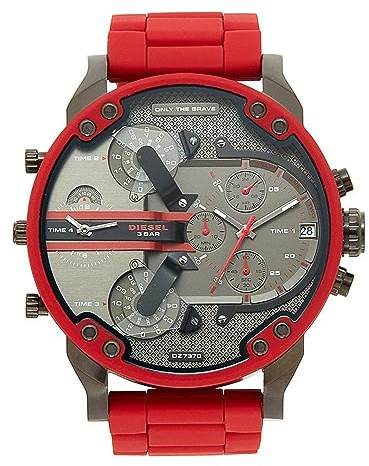 Diesel Herren Armbanduhr aus Edelstahl und Silikon in der Farbe Rot-Grau-Schwarz 57mm, Wasserdichtigkeit: 3Bar, DZ7370