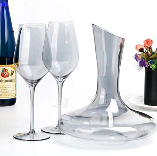 Kristall-Rotwein-Dekanter, rauchgrau, 100 % bleifrei, kreisförmig, Kristallglas, Weinkaraffe, mundgeblasen, Rotweinkaraffe mit Weingläsern, 2 Stück