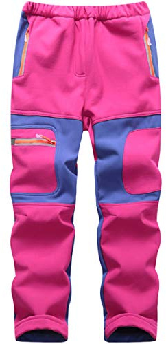 FAIRYRAIN Kinder Jungen Mädchen Winter Warm Softshellhose Regenhose Gefütterte Outdoorhose Wasserabweisend Winddicht Skihose Wanderhose Sporthose S