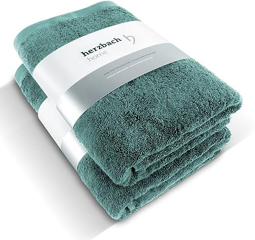 herzbach home Premium Duschtuch 2er-Set 70 x 140 cm (Ozeangrün) – Große, weiche & saugstarke Dusch-Handtücher in Bester Qualität – 100% natürliche Baumwolle