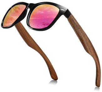 GREENTREEN Holz Sonnenbrillen Holzwurm Sonnenbrille,Herren Damen Polarisierte Sonnenbrille Polarisierende Brillengläser mit UV400-Schutz/Der Rahmen aus Walnuss Holz (Rosa)