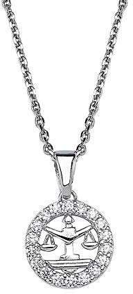 Vinani Anhänger Sternzeichen Waage Tierkreiszeichen Horoskop mit Zirkonia weiß mit Kette verlängerbar 42-50 cm 925 Sterling Silber Geburtstag 2AZC