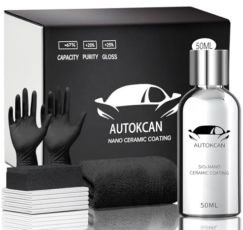 Autokcan Nano Ceramic Coating for Cars, 10H High Gloss 50ML Anti-Scratch SiO2 Ceramic Coating High Hydrophobic Mirror Paint Sealant Protection with Gloves