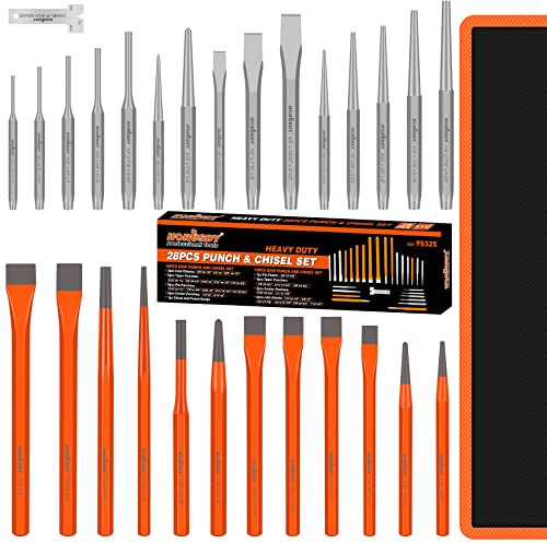 HORUSDY 28-Piece Heavy Duty Punch and Chisel Set, Including Taper, Cold Chisels, Pin, Center Punch