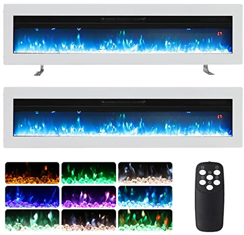 INMOZATA 127cm Electric Fire Recessed Wall Mounted Freestanding Electric Fireplace with Realistic LED Flame Effect, Adjustable Thermostat, Overheat Protection, 900W&1800W (127 cm/50 inch, White)