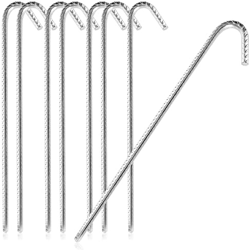 COM-FOUR® 8X Anclajes de Suelo XL de Acero Macizo, Forma de J 40 cm, Ø 1 cm - Anclajes de Suelo galvanizados para Tiendas de campaña, pabellones, Castillos hinchables, Camas elásticas