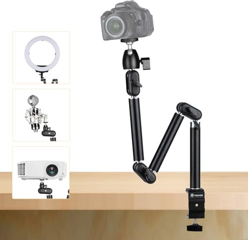 TARION Overhead Stativ Kamera Tischstativ Klemmstativ Flexibel Gelenkarm Tisch Halterung mit 3/8'' Gewinde und 3/8'' auf 1/4'' Schrauben Adapter für DSLR Kameras Ringlicht Projektor(M)