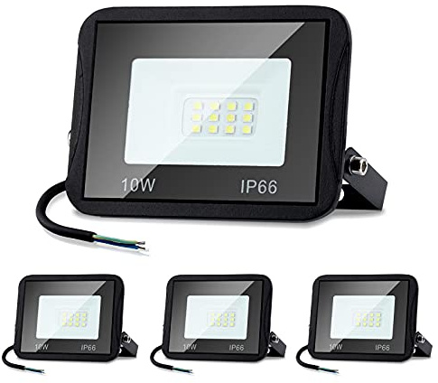 Lospitch Faretto LED da Esterno 10W 4 Pezzi, Faretti LED Impermeabile IP66, Super Luminosa 900LM Bianco Caldo 3000K Faro LED Esterno, per Cortile Garage Piazza (Nessuna Spina)
