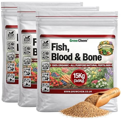 Grow Chem Fish Blood & Bone Fertiliser 15KG(3x5KG Bags) Flower & Plant Food | Easy-Apply, Natural Plant Food and Soil Activator, Blood Fish and Bone Meal Fertiliser for Healthy Flowers, Produce & Lawns