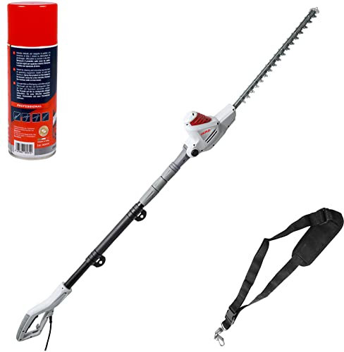 IKRA Elektro Teleskop Heckenschere ITHS 600, inkl. Schultergurt & Pflegespray, Schnittlänge 51cm, Schnittwinkelverstellung