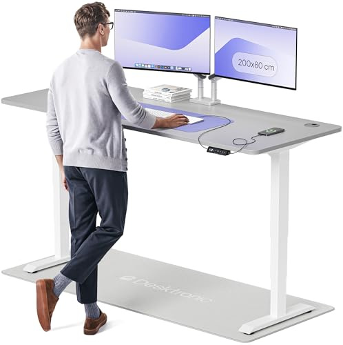 Desktronic HomePro Höhenverstellbarer Schreibtisch 200 × 80 cm – Elektrischer Schreibtisch Mit Zwei Elektrischen Motoren, Touchscreen-Steuerung und Integrierten USB-A- und USB-C-Ladeanschlüssen
