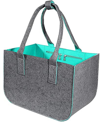 Filztasche Einkaufstasche Filztaschen Shopper Einkaufstasche Faltbar Groß Tragetasche Shopping Bag Stabile Henkel mit Verschluss Einkaufskorb mit Innentasche Filz Tasche zum Einkaufen Kaminholz