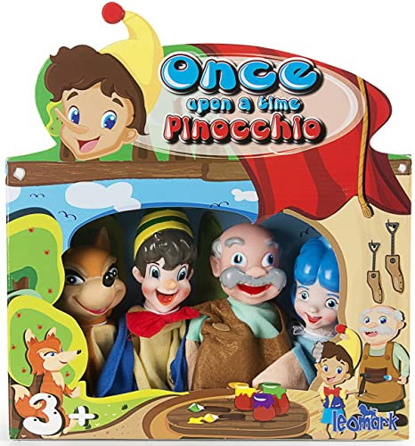 Leomark Große Handpuppen Set für Kinder - Pinocchio - Bunte Puppen zum Spielen im Theater, Performance, Spektakel, 4 STÜCK
