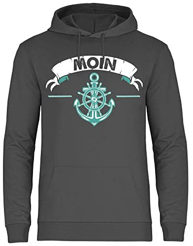wowshirt Herren Hoodie Moin Plattdeutsch Nordsee Segeln Segler Skipper Angler Bootsfahrer Kapitän, Größe:M, Farbe:Light Graphite