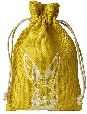 5 Jute-Beutel, Geschenk-Säckchen mit Hasen-Motiv, 100% Jute, Ostern, Dekoration, Geschenkverpackung, 30x20 cm (Gelb)