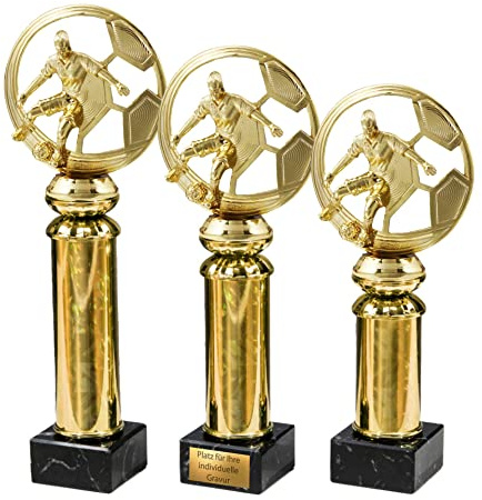 eberin – Frauenfußball Pokal mit Gravur – Trophäe aus Marmor/Goldsäule – Award in 3 Größen erhältlich – Perfekt für Turnier und Event
