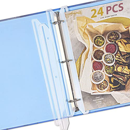 24Pcs 3 Hole Punched Magazine Holders, Magazine Organizer, 3 Ring Binder Insert Strips, Translucent White