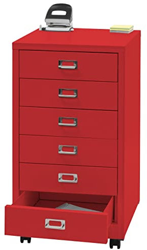 Rollcontainer HWC-L49, Schubladenschrank Stahlschrank Aktenschrank, Metall 75x40x41cm 6 Schubladen - rot