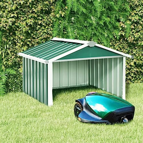 RAUGAJ Casetta per tosaerba robot da giardino, 92 x 97 x 63 cm, in acciaio galvanizzato, colore verde