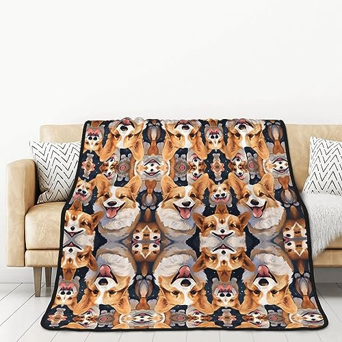 Eine Menge Corgis doppelseitige Flanelldecke für Autobetten und Nickerchen für Erwachsene, eine warme und gemütliche Decke (152,4 x 203,2 cm)