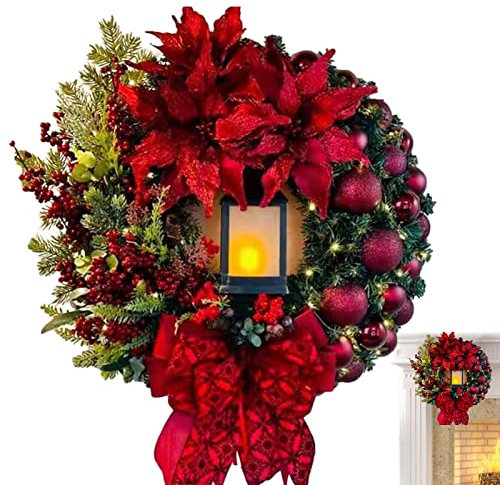 Couronne de Noël pour porte d'entrée | Couronne de nœud lumineux de 30 cm – Décoration de Noël saisonnière pour porte d'entrée, mur, cheminée, jardin, balcon, chambre à coucher yjio