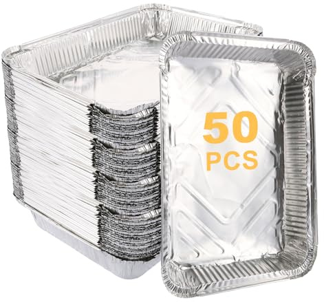 MUXHEL 50 Pcs 9 x 13 Aluminum Pans, Aluminum Foil Pans, Disposable Foil Trays for Baking, Cooking, Freezing and Storing Food