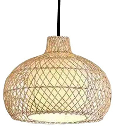 JMEDIC Lampada A Sospensione Lavorata A Mano, Lampadario Vintage in bambù Naturale, Lampadario A Sospensione Country in Vimini Rattan, Paralume A Sospensione Rustico E27 per Lanterna, per Sala Pranzo