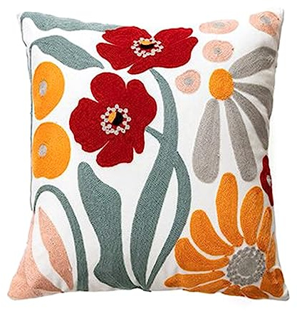 Housse de coussin brodée florale 45 7 x 45 7 cm Fleurs décoratives pour canapé chambre à coucher Housses de coussin