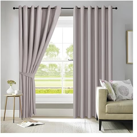 APEX FURNISHINGS Light Grey Blackout Curtains for Bedroom 72 Inch Drop Thermal Insulated Eyelet Curtains & Drapes for Window Treatment & Living Room, 2 Panels (90x72 Inches)