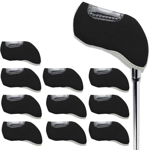 Lot de 10 housses de club de golf transparentes et visibles pour putteurs, débutants et femmes - Avec fenêtre transparente - Noir