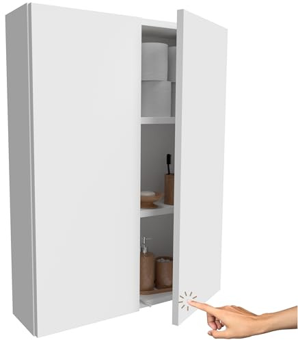 Miradu Badezimmerschrank hängend mit Push-to-Open-Fronten, Waschmaschinenschrank, badezimmerschränke, badschrank hängend, Waschbeckenunterschrank,wc Schrank, wandschrank (Weiß, 78x60x17)